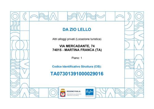 Certificato, attestato, insegna o altro documento esposto da Da Zio Lello