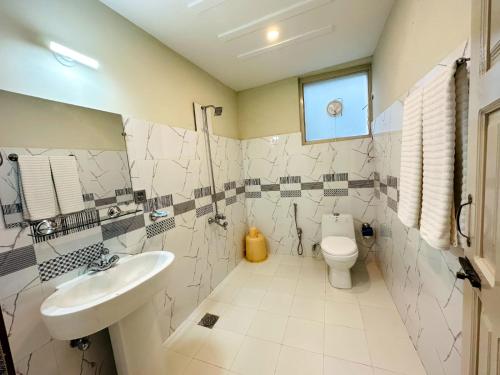 a bathroom with a sink and a toilet at Desert One Hotel Skardu in Skardu