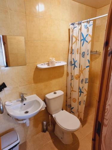 パペにあるPrie Jūros Papėje, Baltijaのトイレと洗面台付きのバスルーム