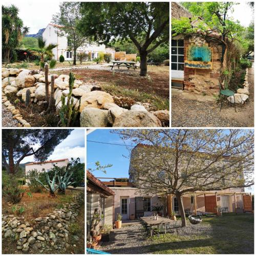 un collage de photos avec une maison et un arbre dans l'établissement MAS PARET Studio plein sud - Parc 1 ha au calme, à Argelès-sur-Mer