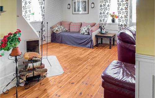 KlintehamnにあるCozy Home In Klintehamn With Wifiのソファと暖炉のあるリビングルーム