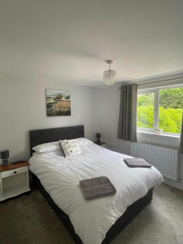 a bedroom with a large bed and a window at The Lambing Lodge in Swanton Morley