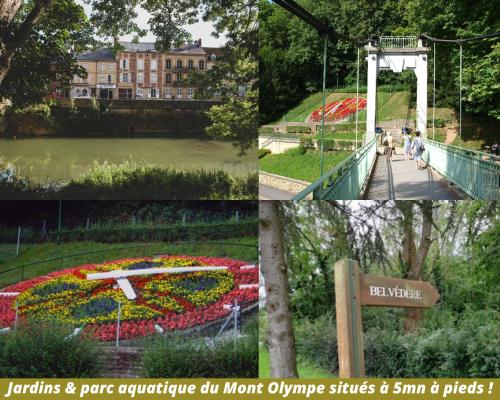 a collage of photos of a clock in a park at Charleville-Mézières: belle vue Place Ducale in Charleville-Mézières