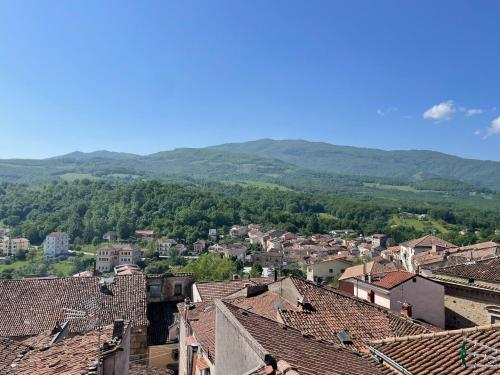 Vistas a una ciudad con montañas en el fondo en Affittacamere"Il Portale", en Spinoso