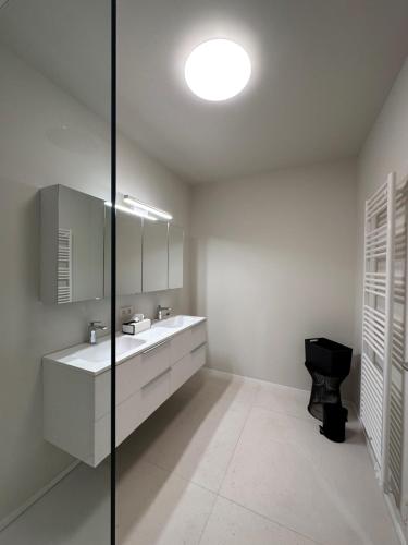 a white bathroom with a sink and a toilet at Chez Victorine Kortrijk in Kortrijk