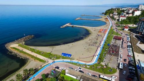 an aerial view of a beach and the water at Cebeci Grand Hotel in Trabzon