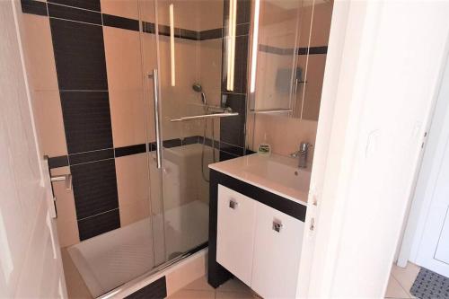une salle de bain avec douche et lavabo dans l'établissement Appart 139, Le Neptuna, au Cap d'Agde