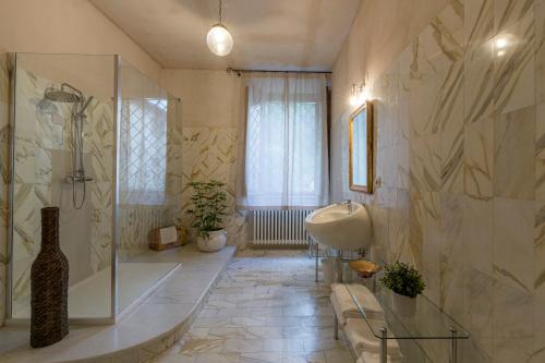 a bathroom with a shower and a sink at L'Arboreto in Poppi