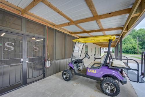 a small purple golf cart parked in a building at Jefferson Vacation Rental with Golf Cart! in Jefferson