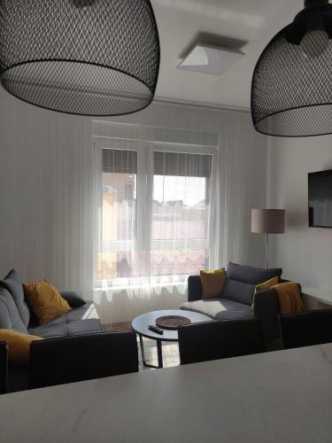 オシエクにあるApartman Waldyのソファ2つとテーブルのあるリビングルーム