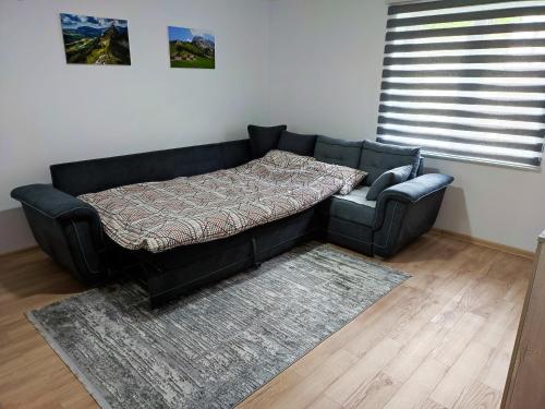 - un salon avec un canapé et un lit dans l'établissement Apartman 4M, à Foča