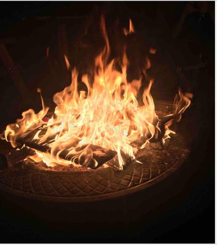 un gran fuego en un horno de ladrillo con llamas en Cosycoopmiskineggs, en Llantrisant