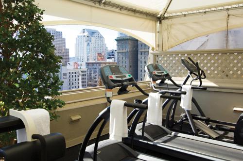 a view of a city from a gym with bikes at Taj Campton Place in San Francisco