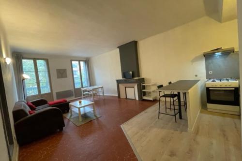 un grand salon avec un canapé et une table dans l'établissement Apartment in the heart of Draguignan, à Draguignan