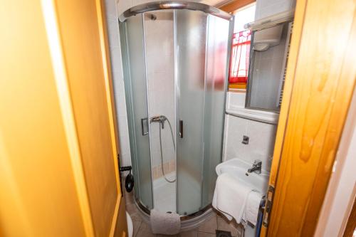a bathroom with a shower and a sink at Apartma Trobentica 15 in 3 Moravske Toplice in Moravske-Toplice