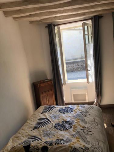 a bedroom with a bed and a window at L'appart' du fil in Le Lude