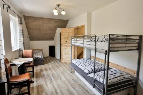 um quarto com 2 beliches e uma secretária em Domek v Růžovce em Ledec nad Sázavou