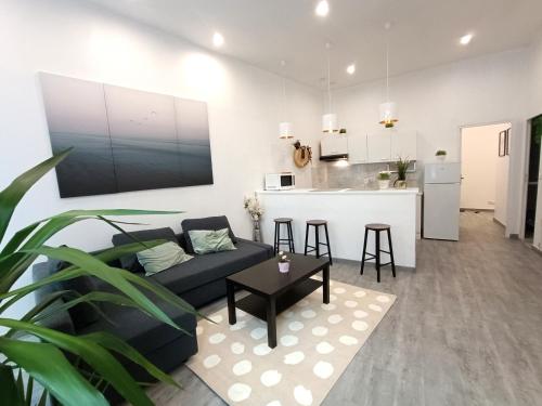 uma sala de estar com um sofá e uma cozinha em Appartement Gare Saint Charles Marseille em Marselha