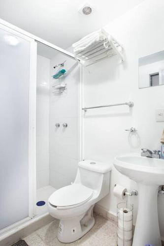 a white bathroom with a toilet and a sink at Nice private studio. Polanco area :) in Mexico City