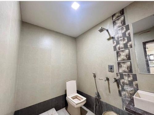 a bathroom with a toilet and a sink at Hotel Ajmer in Ajmer