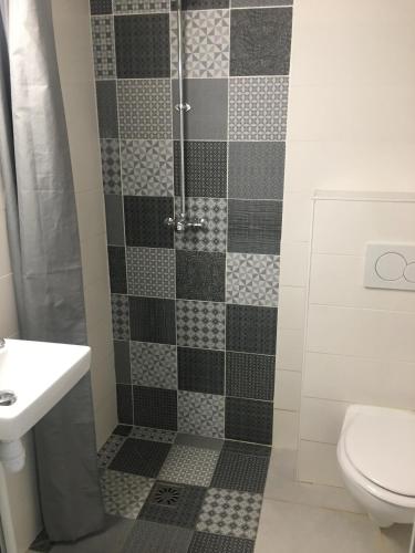 une salle de bain avec une douche avec des toilettes et un lavabo dans l'établissement Ethic étapes le Cart, à Sommières