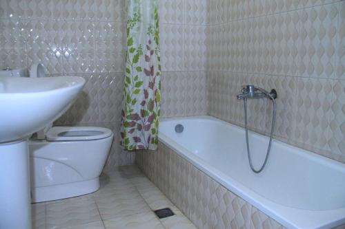 a bathroom with a sink and a tub and a toilet at Avi Guest House in Addis Ababa