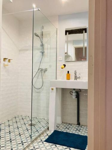 une salle de bain avec douche et lavabo dans l'établissement Appartement Vieux Nice Garibaldi rénové, à Nice