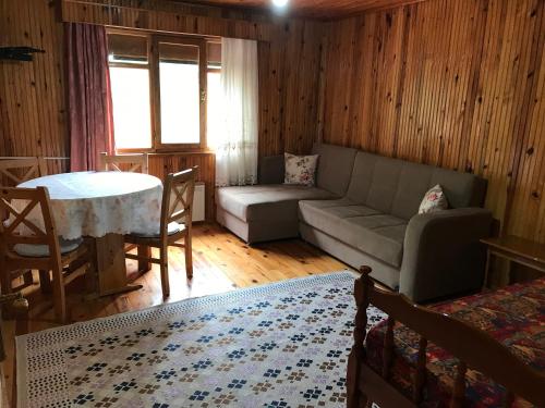 ein Wohnzimmer mit einem Sofa und einem Tisch in der Unterkunft Guesthouse Dolunay in Ayder Yaylasi