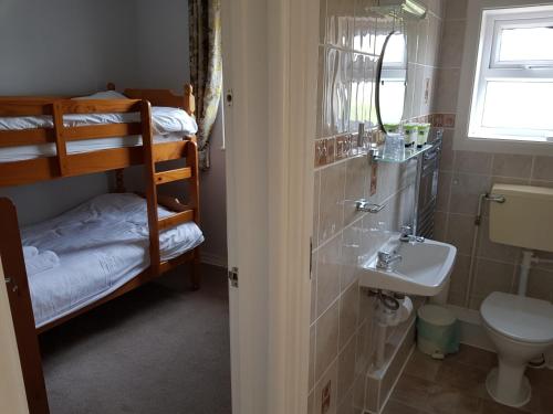 baño con lavabo, aseo y literas en Barclay Court Guest House, en Torquay