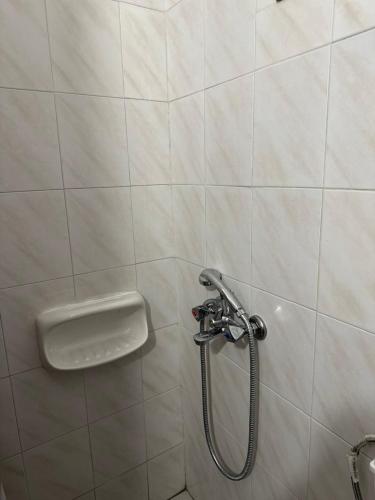 a shower in a bathroom with a wall at Κοχύλι in Kotrónion