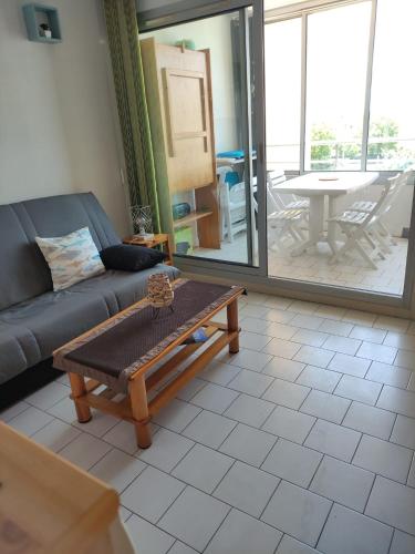 un salon avec un canapé et une table basse dans l'établissement Cap d' Agde La conque, au Cap d'Agde