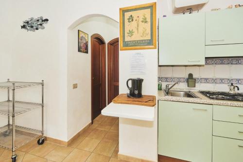 uma cozinha com um lavatório e uma bancada em LA CASA DI LINDA em Porto Ottiolu