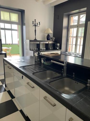 una cocina con fregadero y encimera en Le Logis Cholet 49300 lieu exceptionnel en famille ou amis, en Mazières-en-Mauges