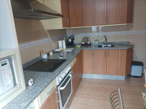 a kitchen with a sink and a stove top oven at Casa Víctor in Ciudad-Rodrigo