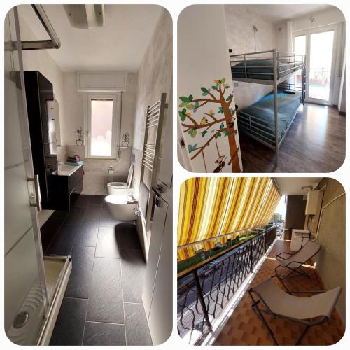 a collage of pictures of a bathroom and a bedroom at Casa Laura in Ventimiglia