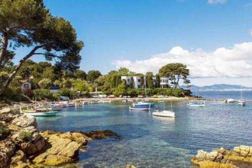 een groep boten in een waterlichaam bij Appartement situé Place des Arcades à Biot à 4 min de la mer et des plages in Biot