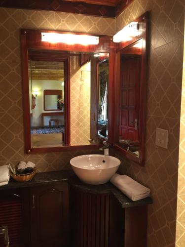 a bathroom with a sink and a mirror at Sapa Garden Bed and Breakfast in Sapa