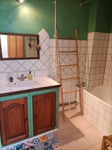 une salle de bain avec un lavabo et une baignoire dans l'établissement Appartement en hyper centre La clef des chants, à Avignon