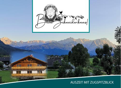 a picture of a house with mountains in the background at Ferienwohnung Vrenal in Farchant