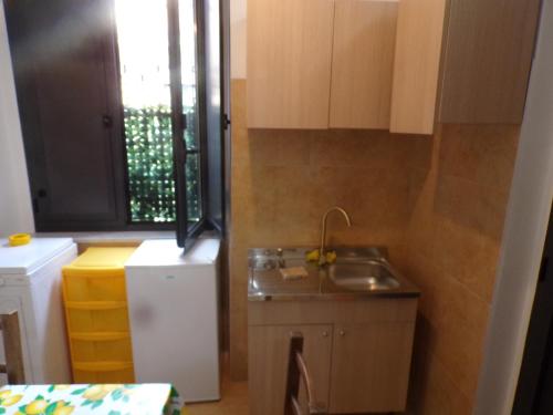 eine kleine Küche mit Spüle und Kühlschrank in der Unterkunft LA CASA DEL LIMONE - Via Umberto 477 in Roccalumera