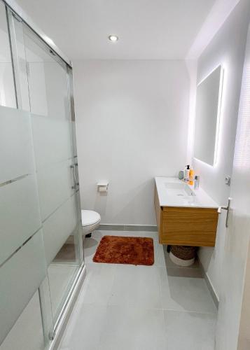une salle de bain avec une douche, un lavabo et des toilettes dans l'établissement Vieux Nice - Wifi, AC, 5 pers, à Nice