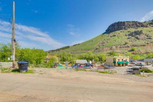 a parking lot with a mountain in the background at Lava Hot Springs Studio with Views, Walk to River in Lava Hot Springs