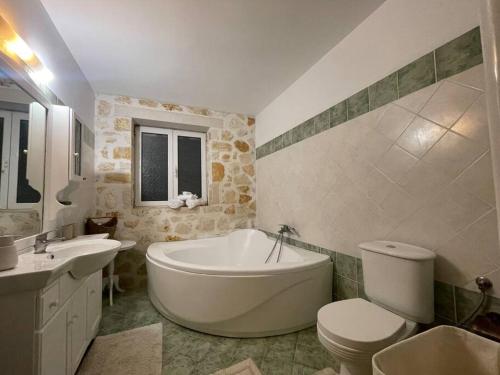 PouládesにあるΠέτρινη ιδιωτική βίλα με πισίναの浴槽、トイレ、洗面台を備えたバスルーム