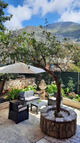 een patio met een boom en een parasol bij Golden Secret Guest House in Itri