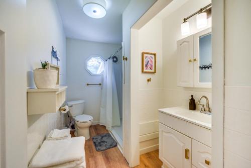 a bathroom with a shower and a toilet and a sink at Updated Hermantown Vacation Rental 6 Mi to Duluth! in Hermantown