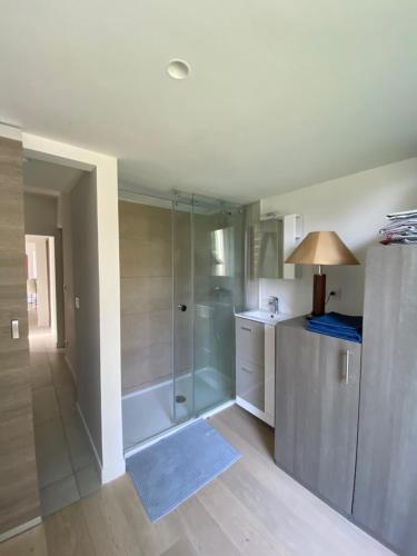 uma casa de banho com um chuveiro e uma banheira em Villa OHA close Cannes,Nice, Valbonne , Opio em Roquefort Les Pins