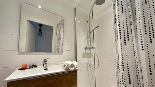 a bathroom with a sink and a shower at Un goût de liberté in Nevers