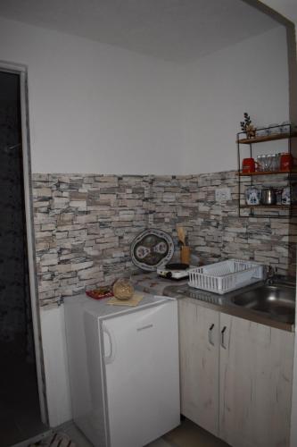 a kitchen with a white refrigerator and a sink at Villa DIJA in Kruševo