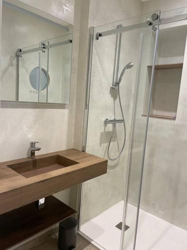 une salle de bain avec douche et lavabo dans l'établissement Appartement centre ville Corte (F), à Corte