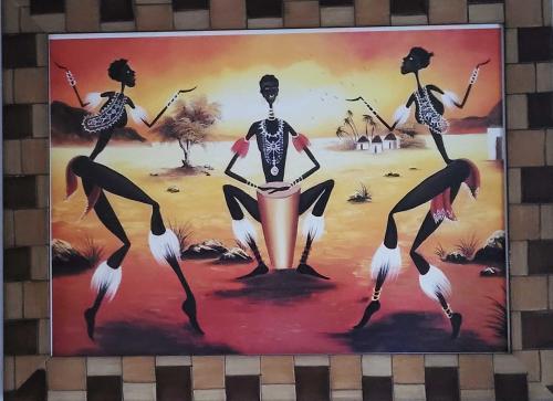 a painting of a group of women doing yoga at Hotel Plaza Inn in Figueres